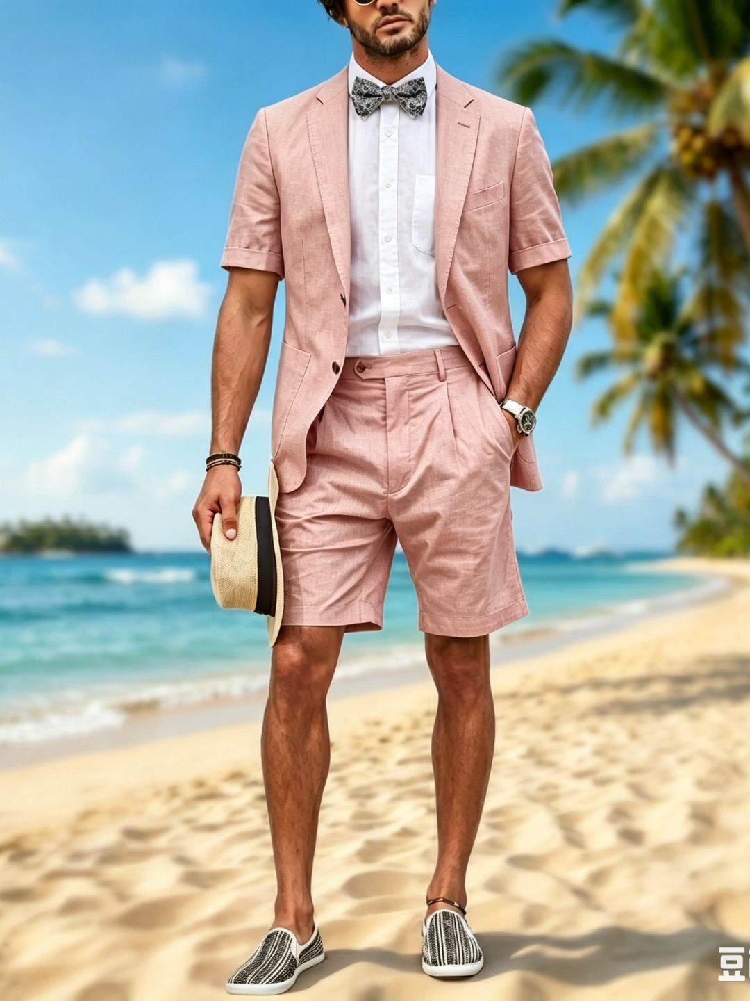 Ensemble deux pièces composé d'un short et d'une manche courte en lin couleur sauge
