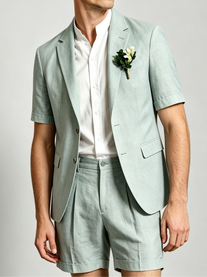 Costume 2 pièces en lin vert menthe gris