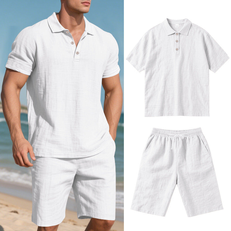 Chemise décontractée pour homme, manches courtes, short, unie, en Lin