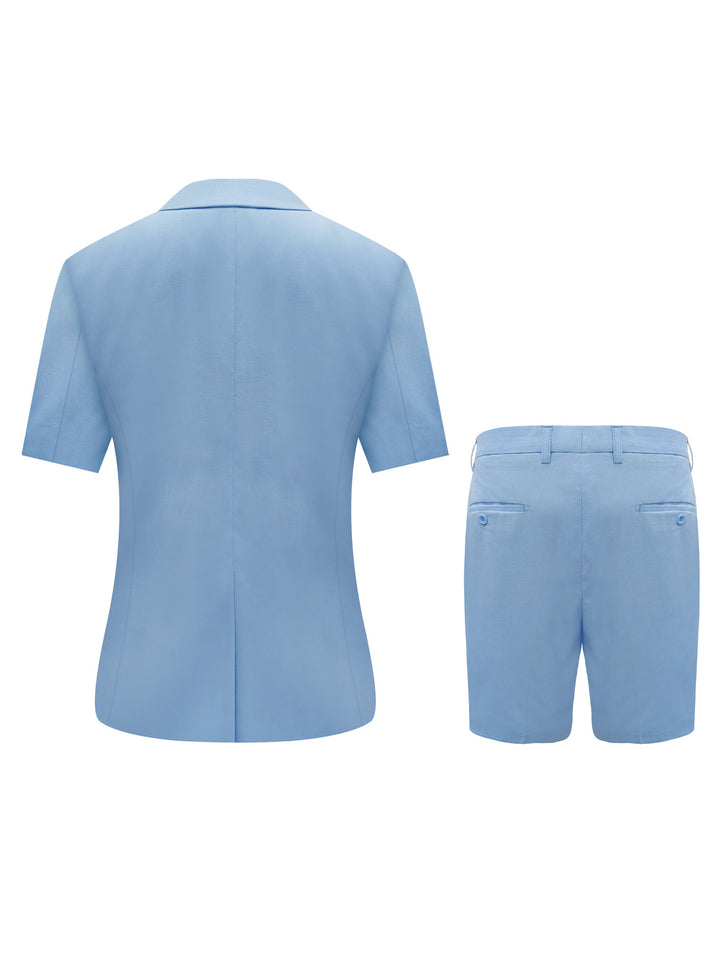 Costume 2 pièces en lin bleu clair