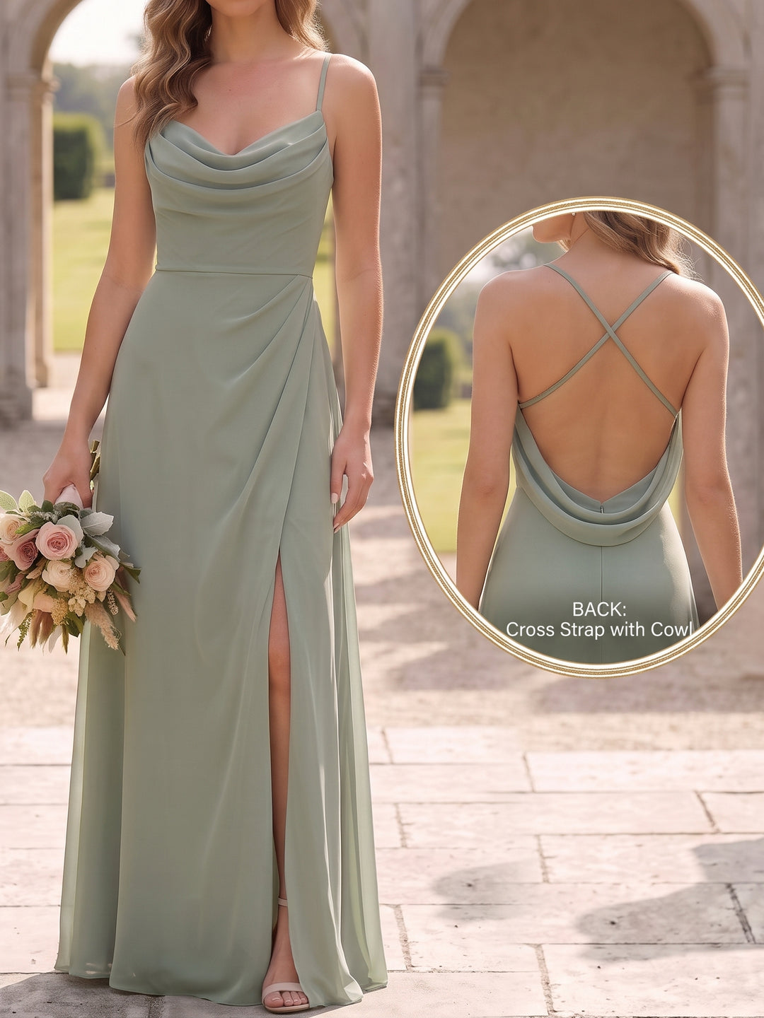 Robe de Demoiselle d'Honneur Bretelles Fines Sans Manches Ligne A/Princesse en Mousseline Longueur au Sol Froncée