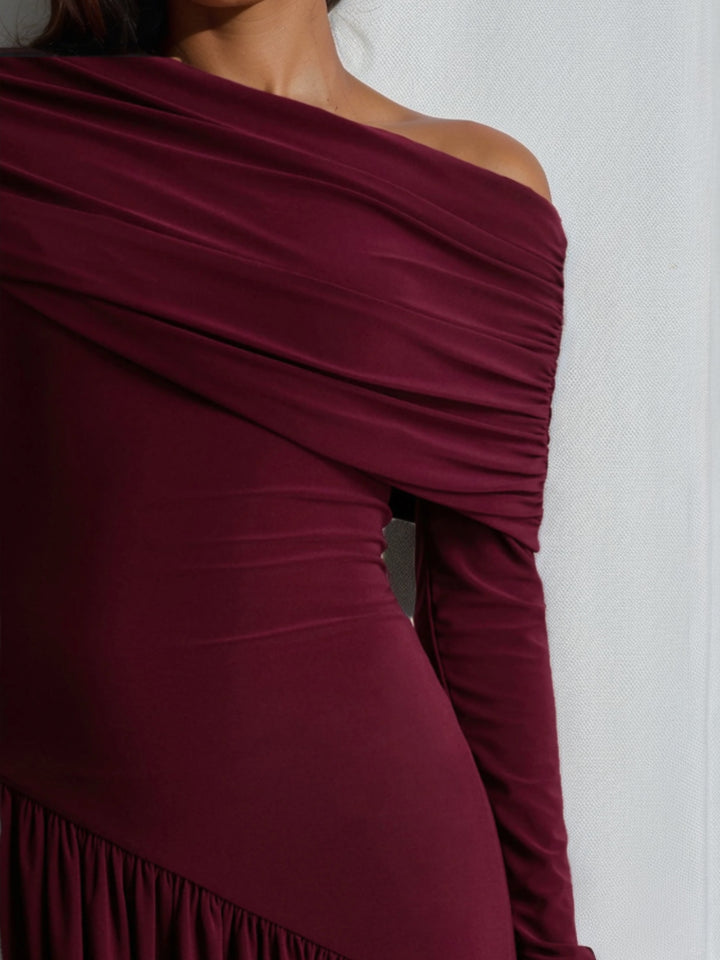 Gaine/Colonne Robe de Soirée Asymétrique Manches Longues avec Plis