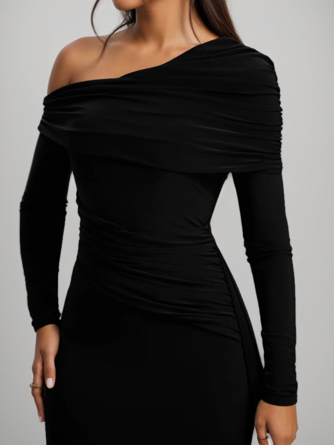 Trompette/Sirène Robe de Soirée à Col Asymétrique Longueur du Sol avec Drapé