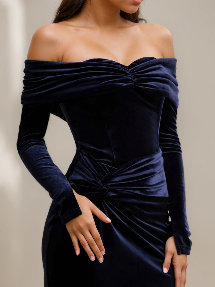 Trompette/Sirène Robe de Soirée Décolleté Manches Longues avec Fente Haute