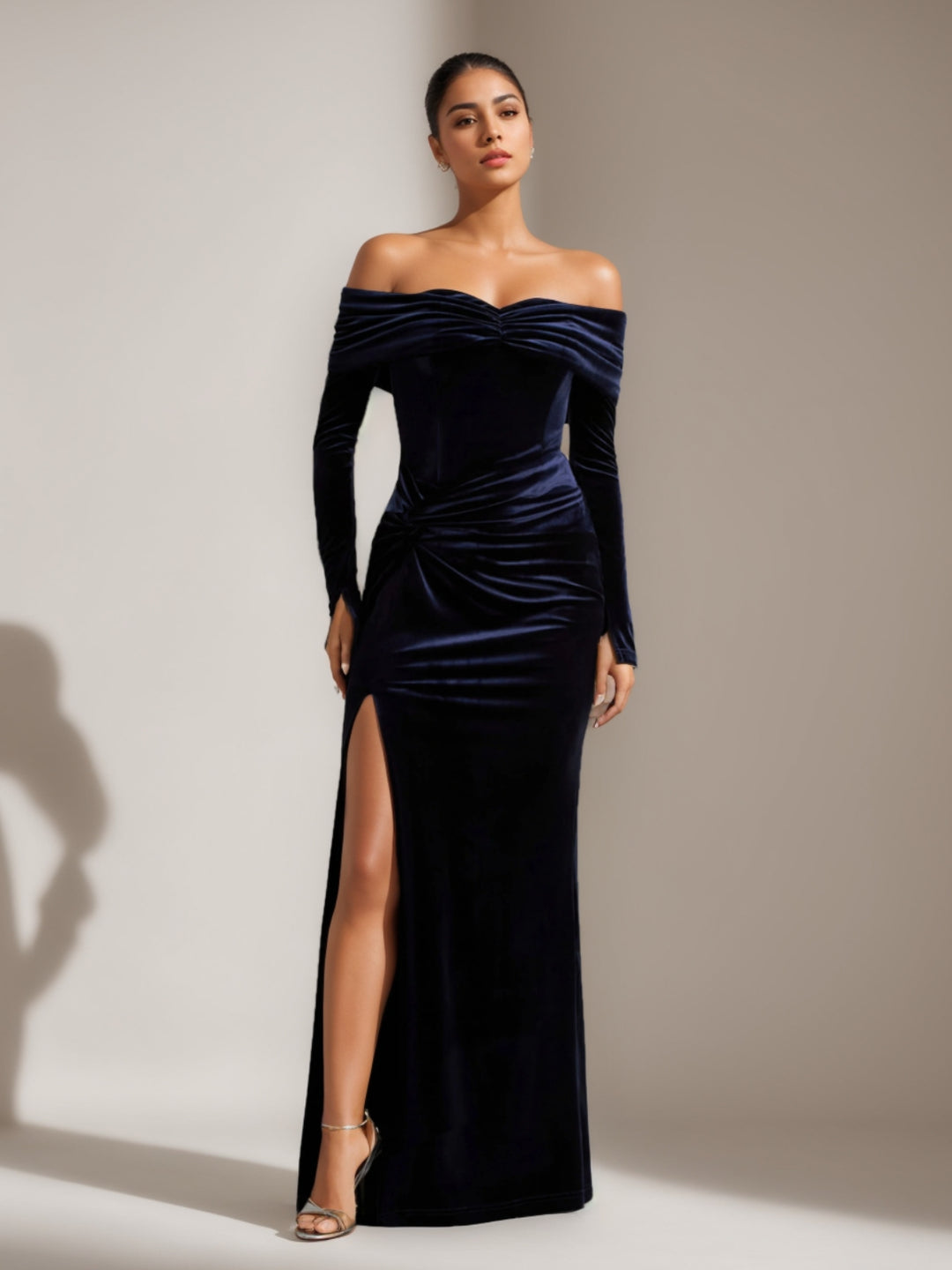 Trompette/Sirène Robe de Soirée Décolleté Manches Longues avec Fente Haute