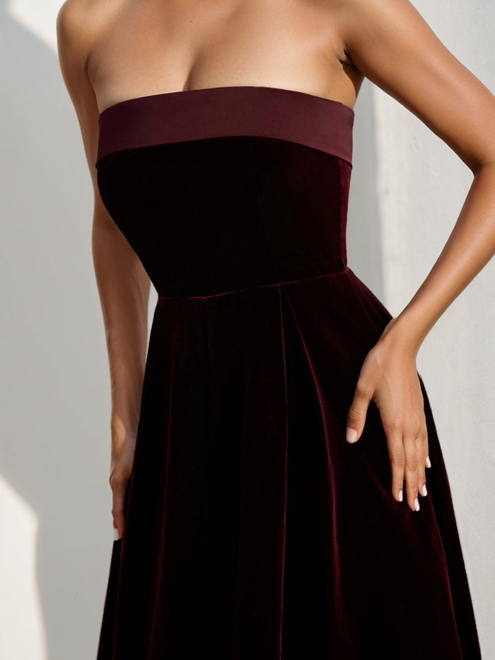 Ligne A/Princesse Robe Longueur de Thé Bustier sans Bretelles en Velours