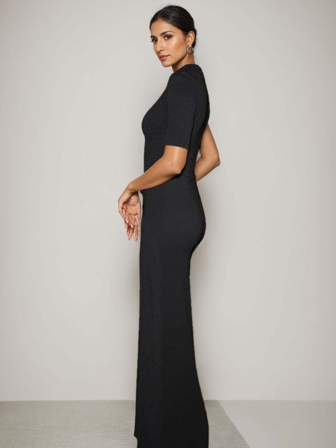 Trompette/Sirène Robe de Soirée avec Fente Haute Col Haut 1/2 Manches