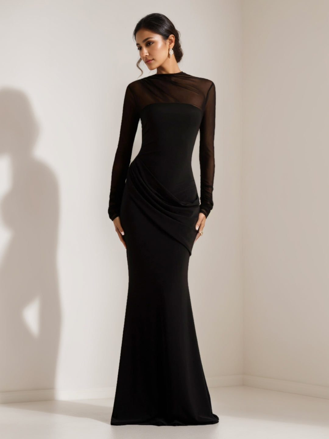 Trompette/Sirène Robe de Soirée Manches Longues avec Plis