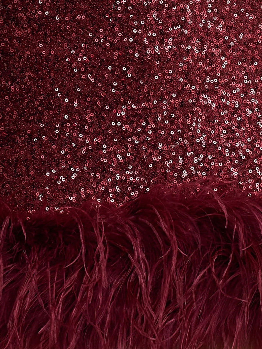 Trompette/Sirène Robe de Soirée Mini à Sequins Col Carré et Bordure en Plumes