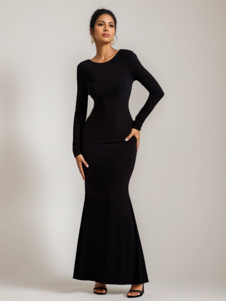 Trompette/Sirène Robe de Soirée Manches Longues et Dos Nu Drapé avec Nœuds