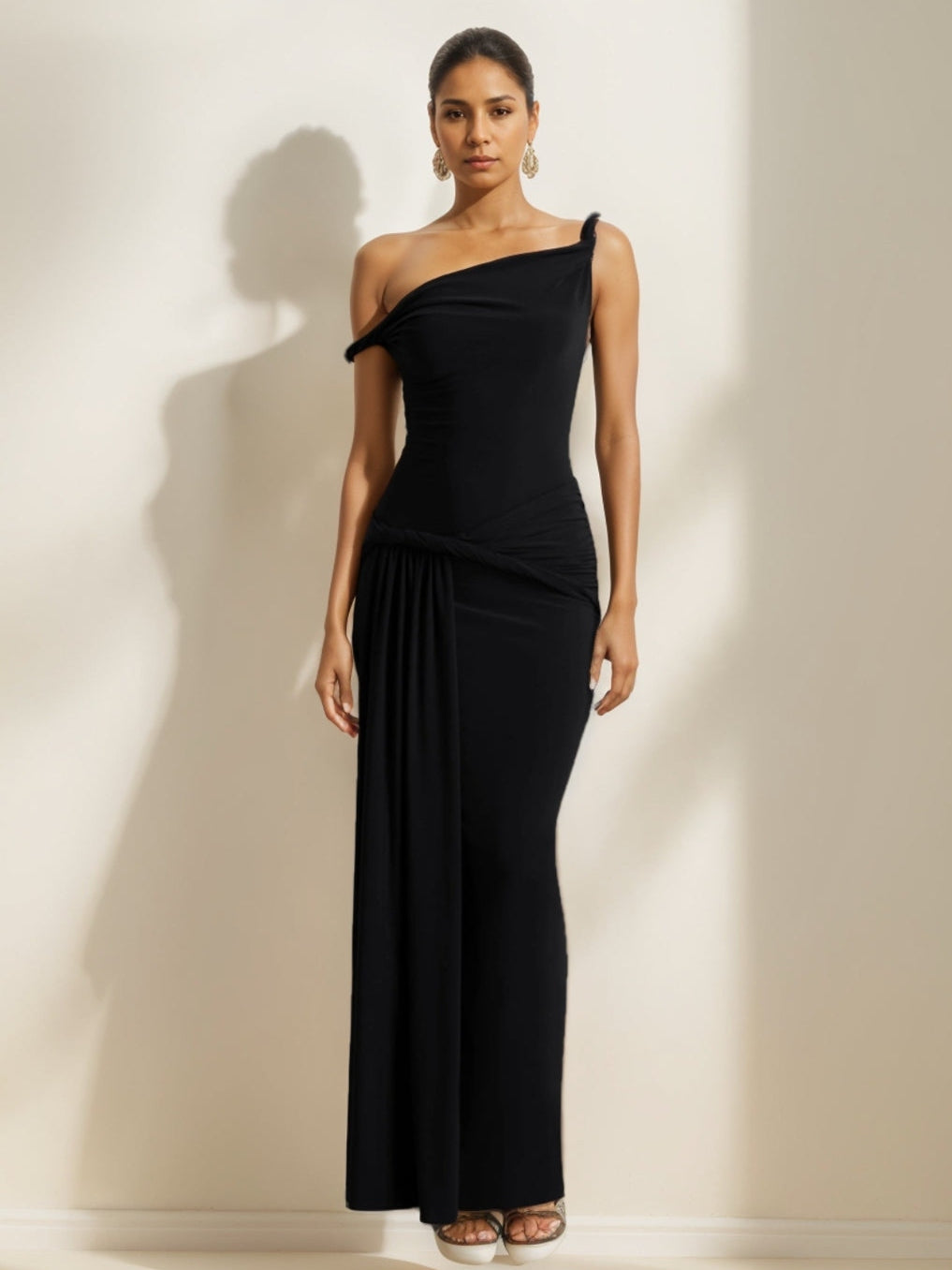 Trompette/Sirène Robe de Soirée Asymétrique à Col Torsadé et Détails Froncés