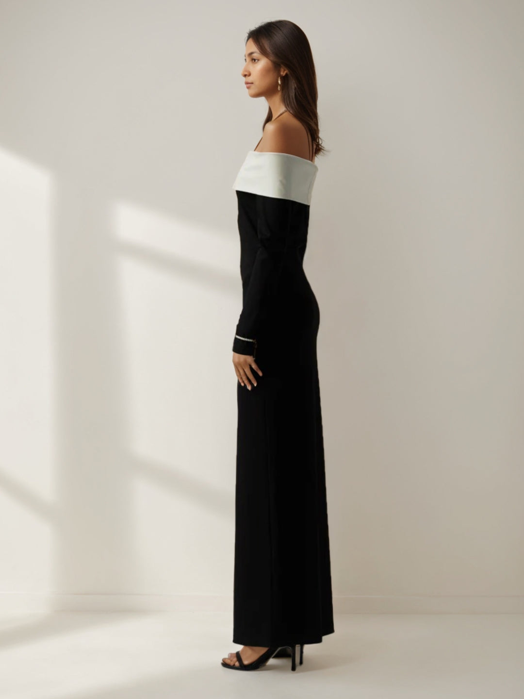 Trompette/Sirène Robe de Soirée Décolleté Encolure Repliée avec Bande Contrastée