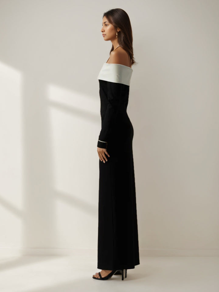 Trompette/Sirène Robe de Soirée Décolleté Encolure Repliée avec Bande Contrastée