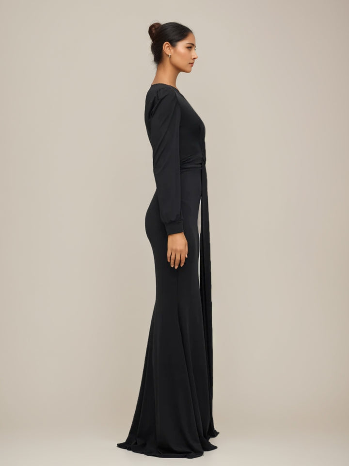 Trompette/Sirène Robe de Soirée Décolleté en V Plongeant avec Détail du Nœud