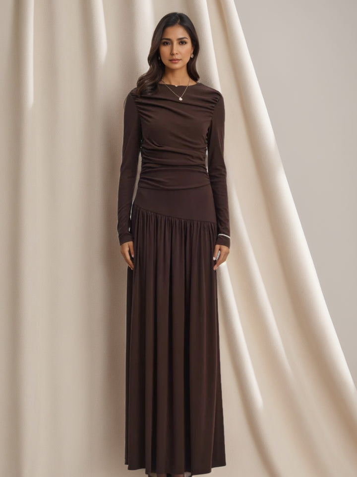 Gaine/Colonne Robe de Soirée en Maille à Volants Manches Longues