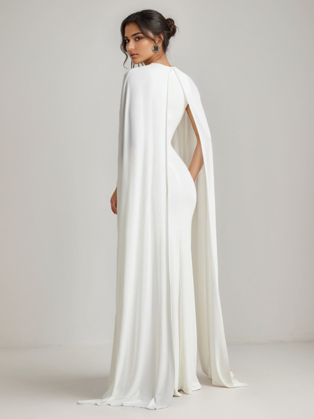 Trompette/Sirène Robe de Soirée longue drapée à manches cape