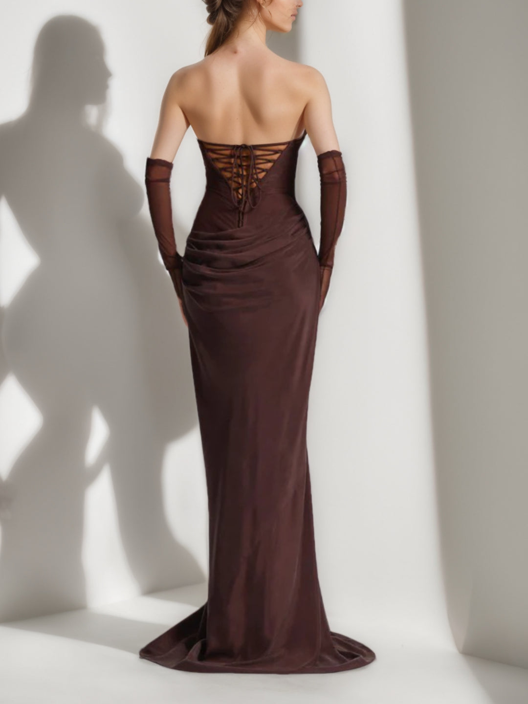 Trompette/Sirène Robe de Soirée Décolleté Drapé longue avec Bustier et Laçage dans le Dos
