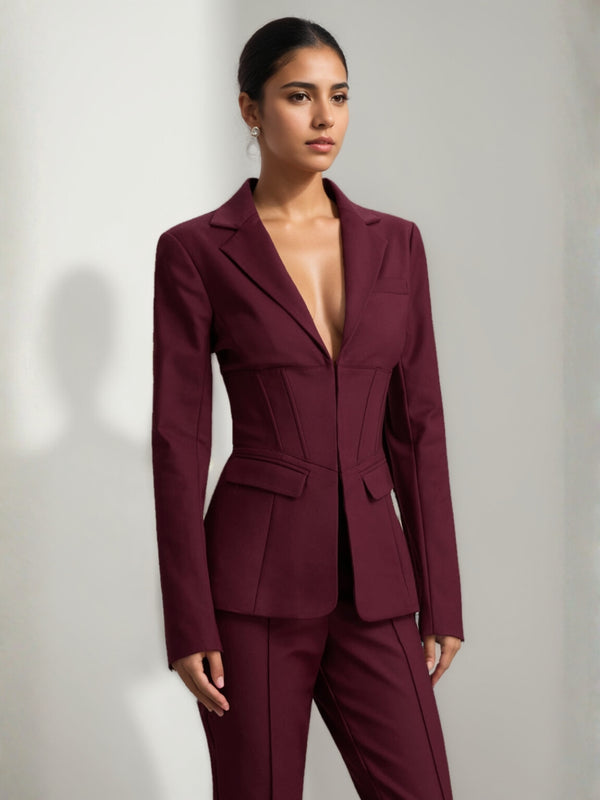Veste de Costume Cintrée à Col en V Profond