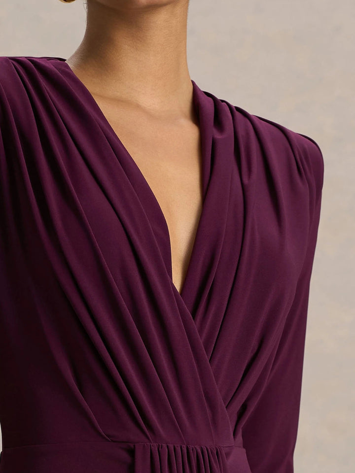 Trompette/Sirène Robe Longue Plissée à Décolleté Plongeant en V Manches Longues