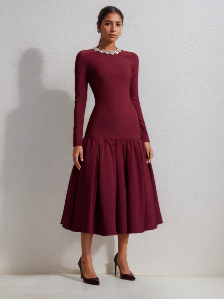 Ligne A/Princesse Robe Col Rond Orné Longueur de Thé Manches Longues