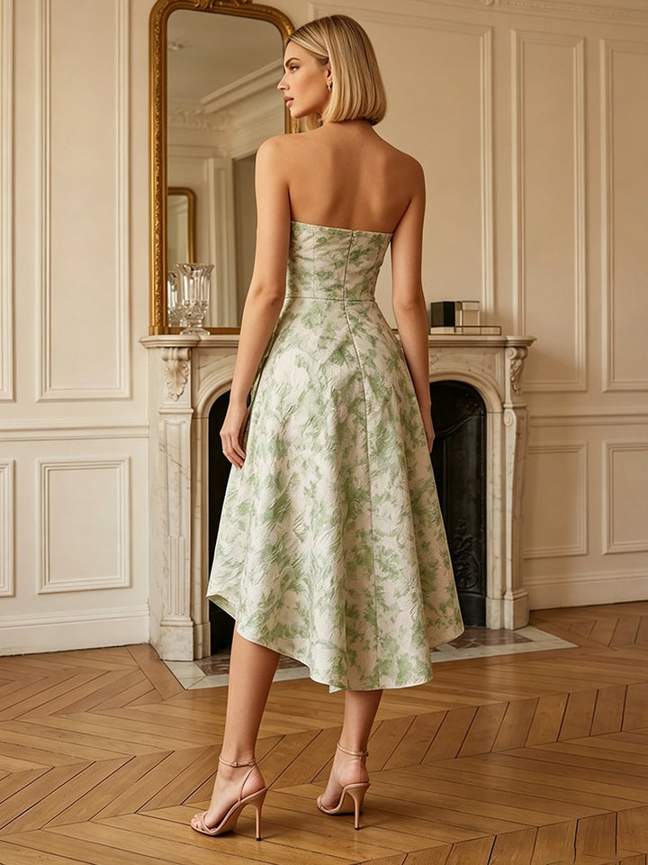 Ligne A/Princesse Hors de l'épaule Jacquard Robe Cocktail Florale Longueur du Thé Asymétrique Snas Manches Formelle