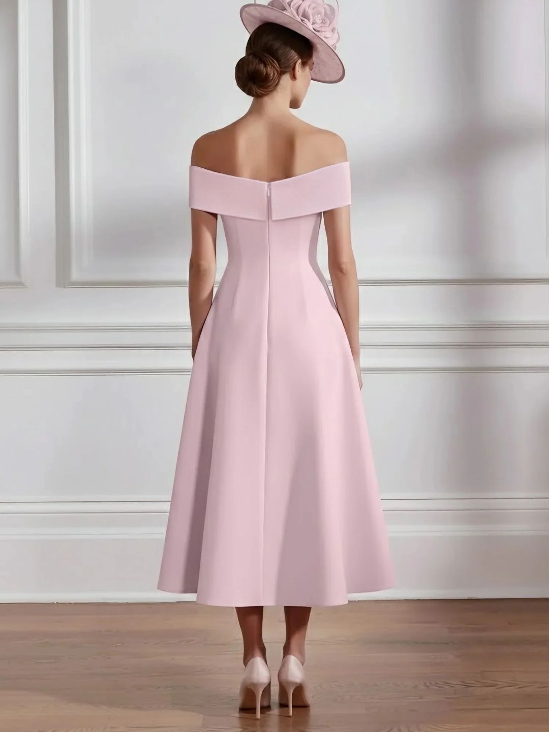Robe Mère de la Mariée, Ligne A, Hors de l'épaule, Longueur Midi à Fleurs 3D, Sans Manches