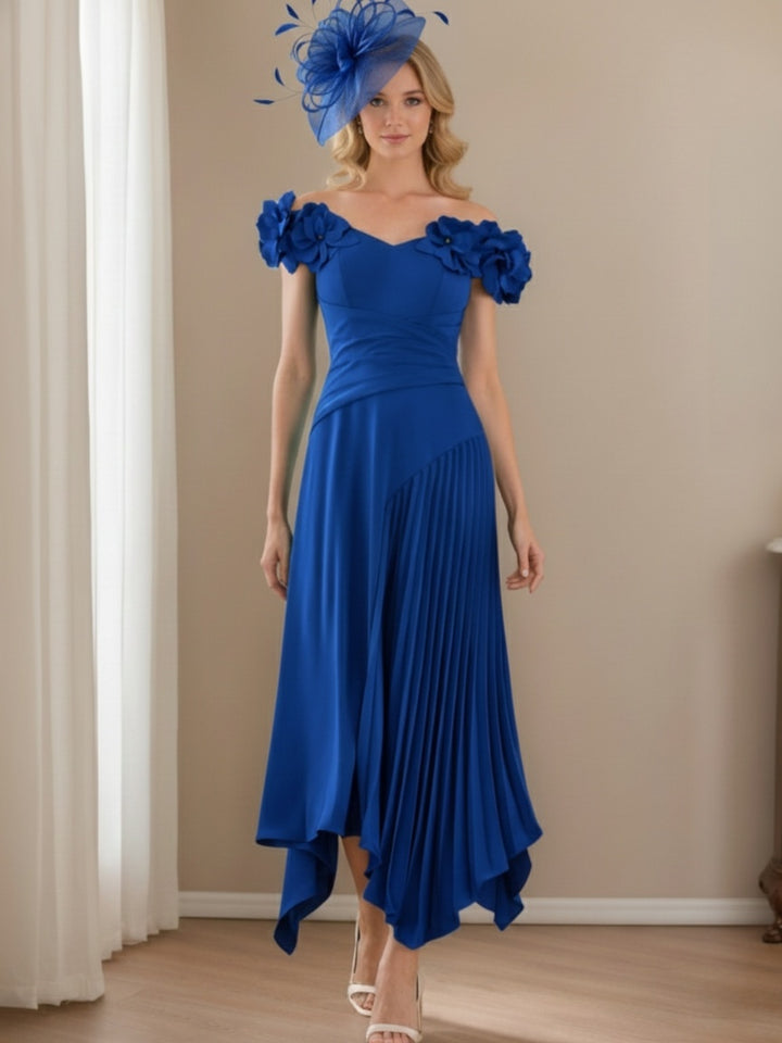 Robes pour mère de la mariée, coupe A ou princesse, en mousseline florale, avec plissé asymétrique