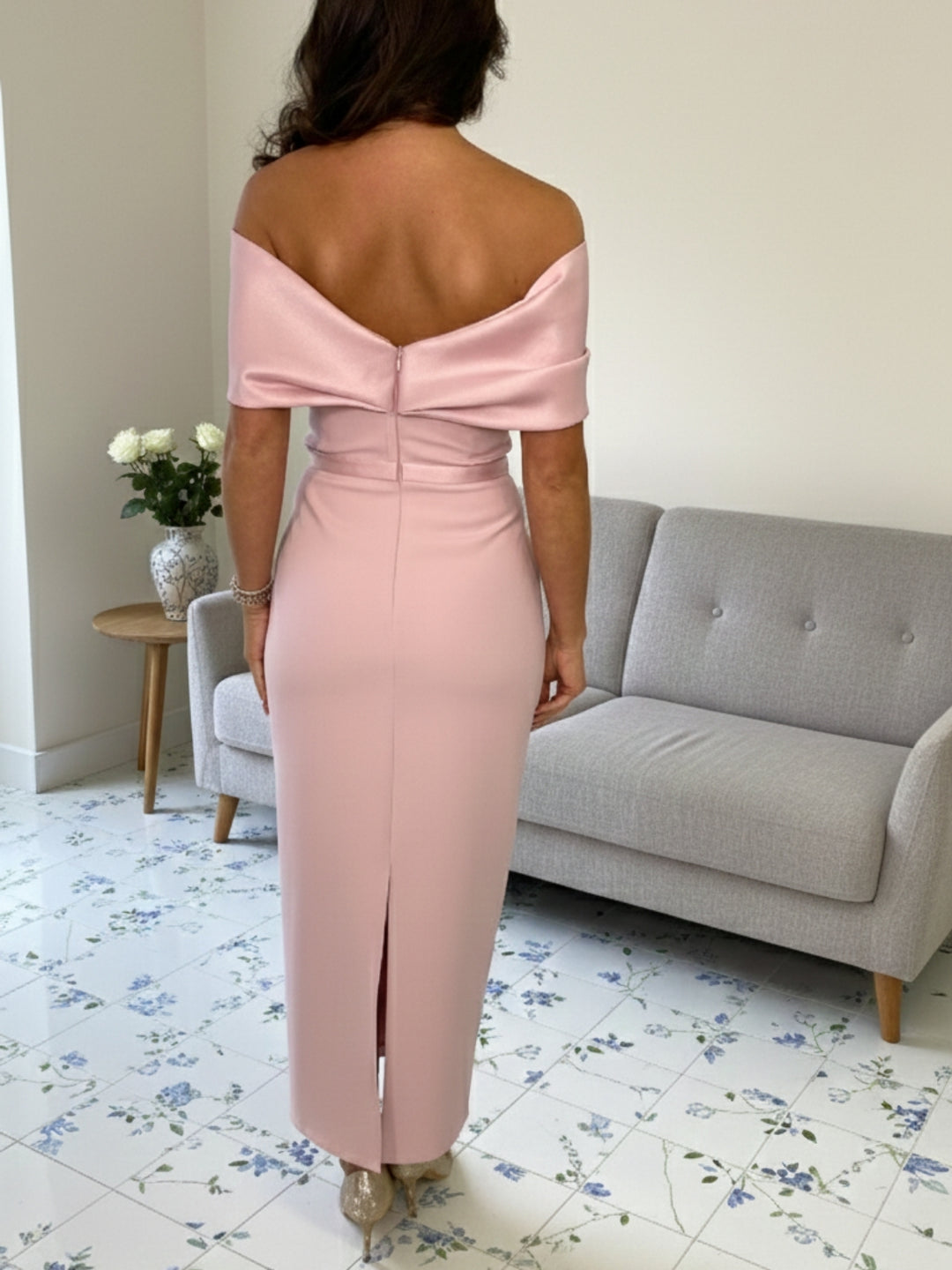 Robes de Mère de la Mariée Gaine/colonne avec Manches Mi-Longues, Hors de l'Épaule, Longueur Cheville, Fleurs 3D