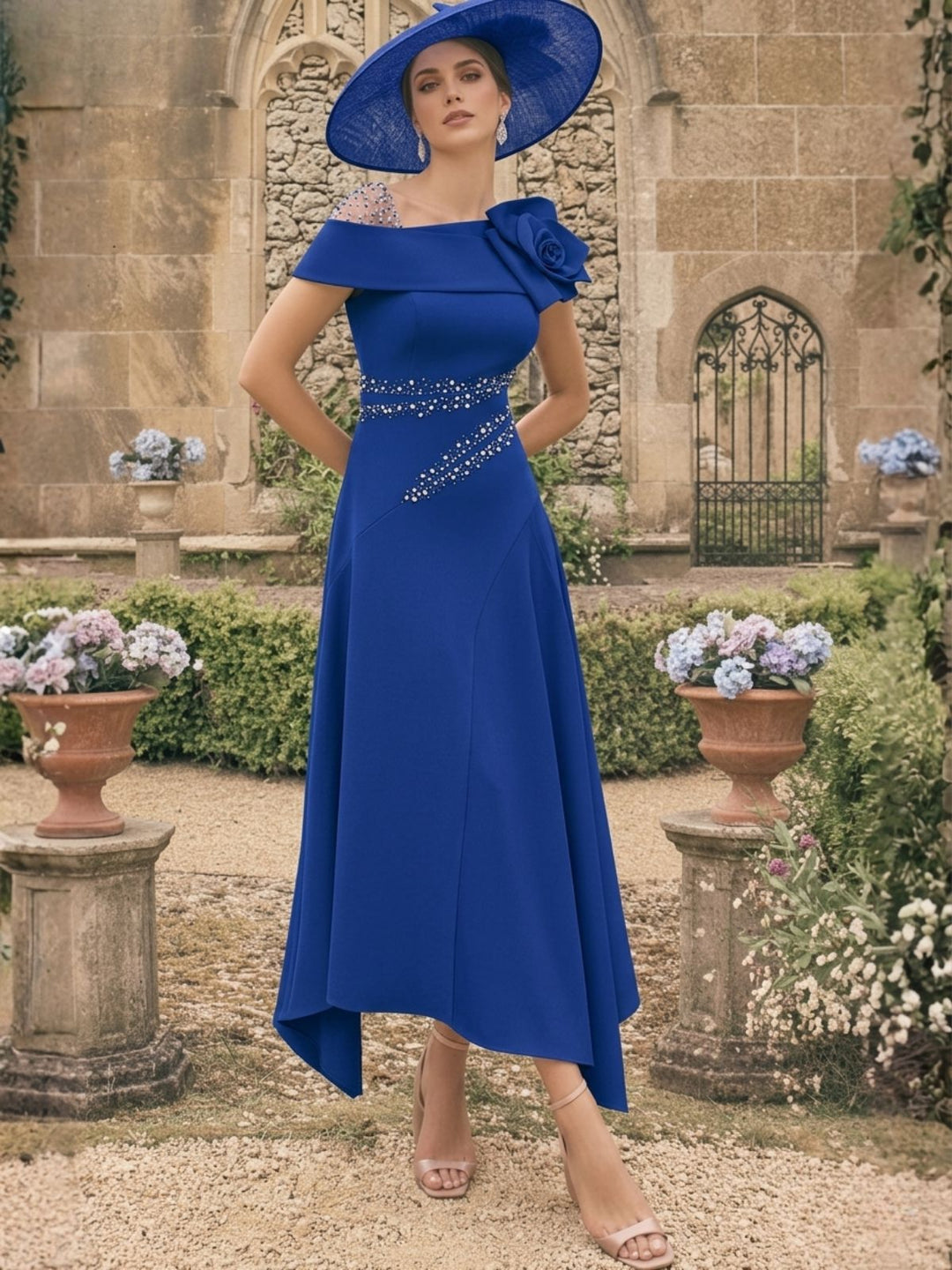 Robes pour Mère de la Mariée, Ligne A/Princesse, Longueur Cheville, Asymétriques, avec Fleurs 3D