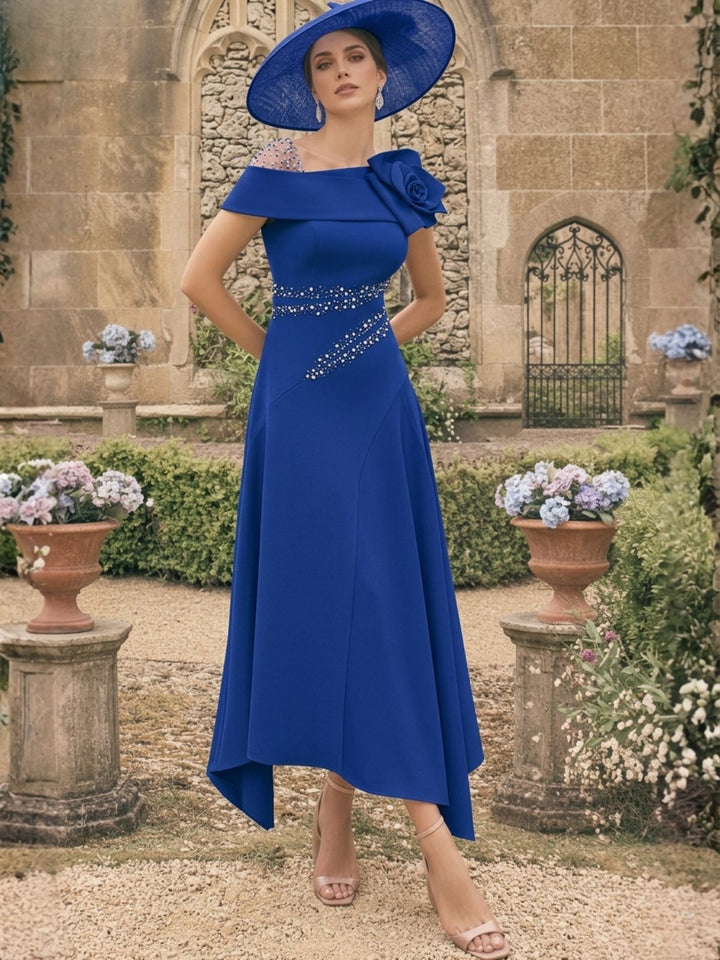 Robes pour Mère de la Mariée, Ligne A/Princesse, Longueur Cheville, Asymétriques, avec Fleurs 3D