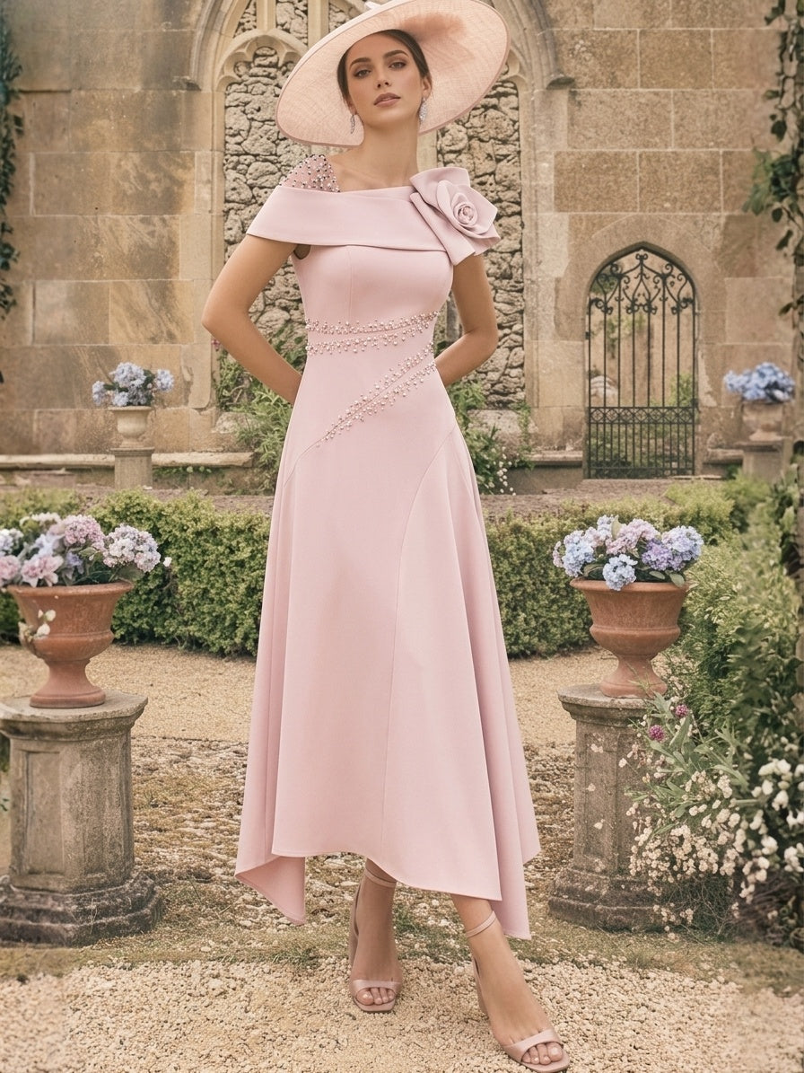 Robes pour Mère de la Mariée, Ligne A/Princesse, Longueur Cheville, Asymétriques, avec Fleurs 3D