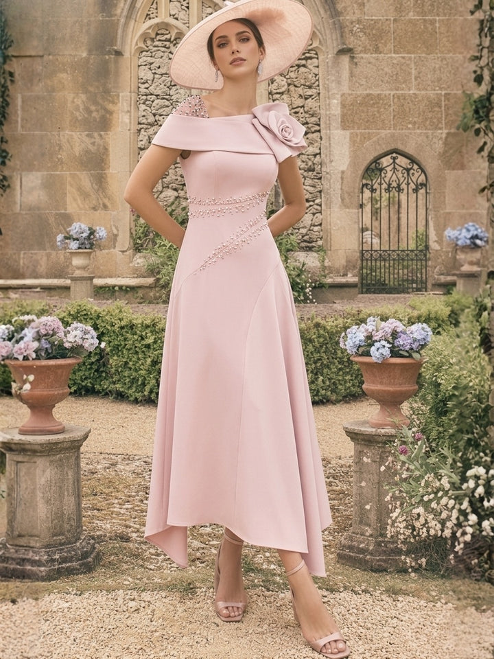 Robes pour Mère de la Mariée, Ligne A/Princesse, Longueur Cheville, Asymétriques, avec Fleurs 3D