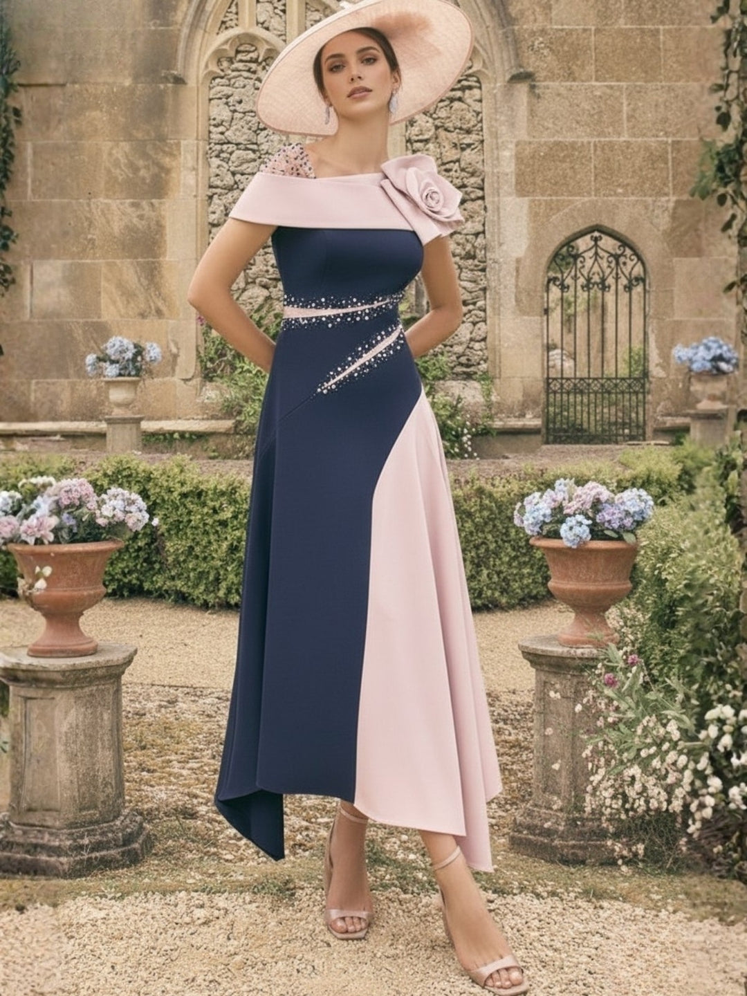 Robes pour Mère de la Mariée, Ligne A/Princesse, Longueur Cheville, Asymétriques, avec Fleurs 3D