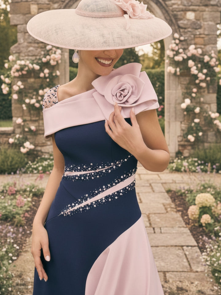 Robes pour Mère de la Mariée, Ligne A/Princesse, Longueur Cheville, Asymétriques, avec Fleurs 3D