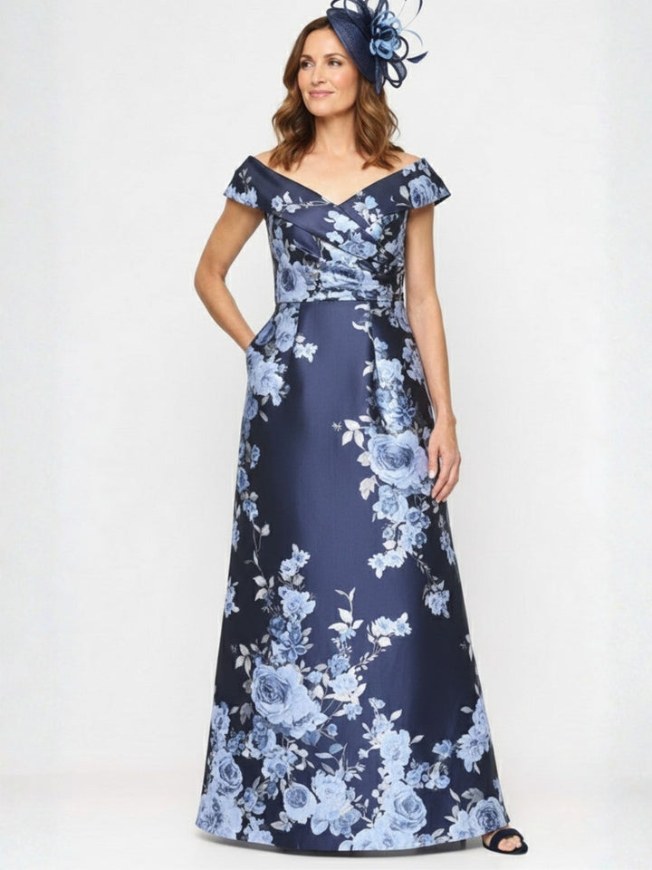 Robe mère de la mariée ligne A, manches tombantes, sans manches, longueur cheville, imprimé floral
