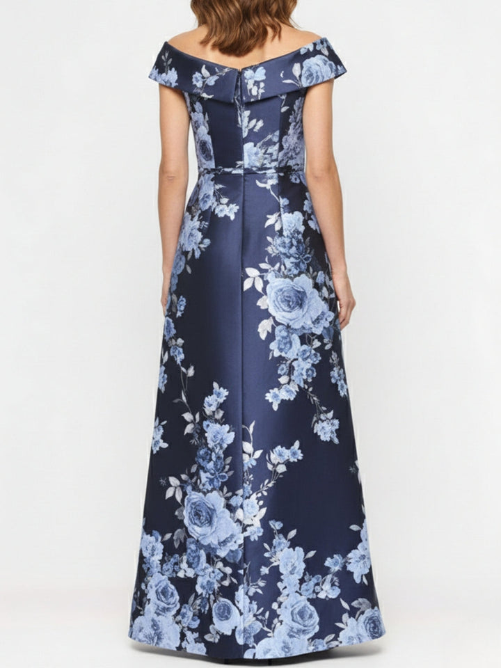 Robe mère de la mariée ligne A, manches tombantes, sans manches, longueur cheville, imprimé floral