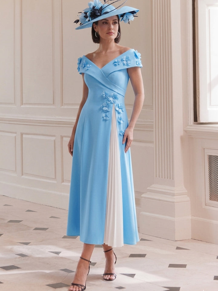 Robe Ligne A/Princesse, Hors de l'Épaule, pour mère de la mariée, longueur du Thé, Sans Manches