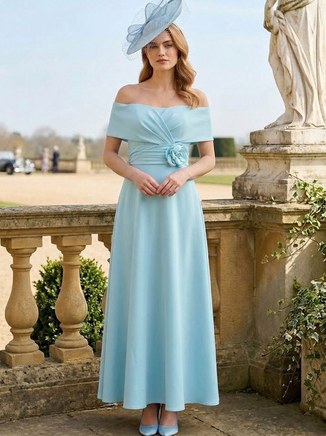 Robe Ligne A/Princesse, Hors de l'Épaule, pour mère de la mariée, longueur de la Cheville, Sans Manches
