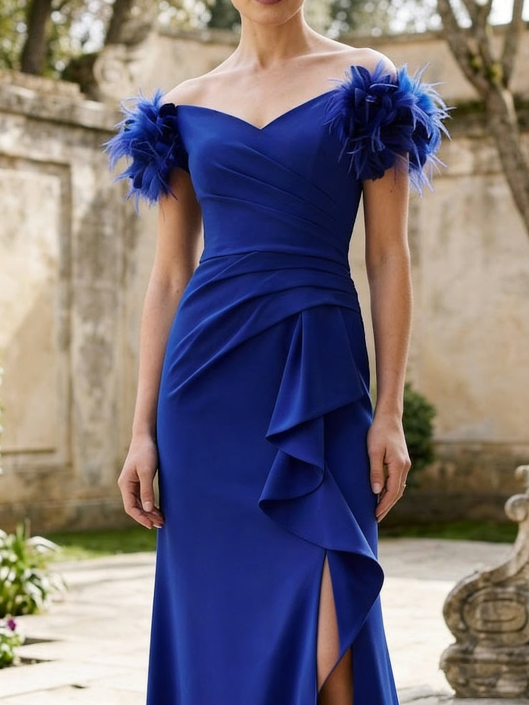 Robe Gaine/Colonne, Hors de l'Épaul, pour mère de la mariée, longueur du sol,Manches Courtes