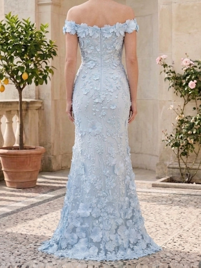Robe Gaine/Colonne, Hors de l'Épaul, pour mère de la mariée, longueur du sol,Sans manches,Dentelle