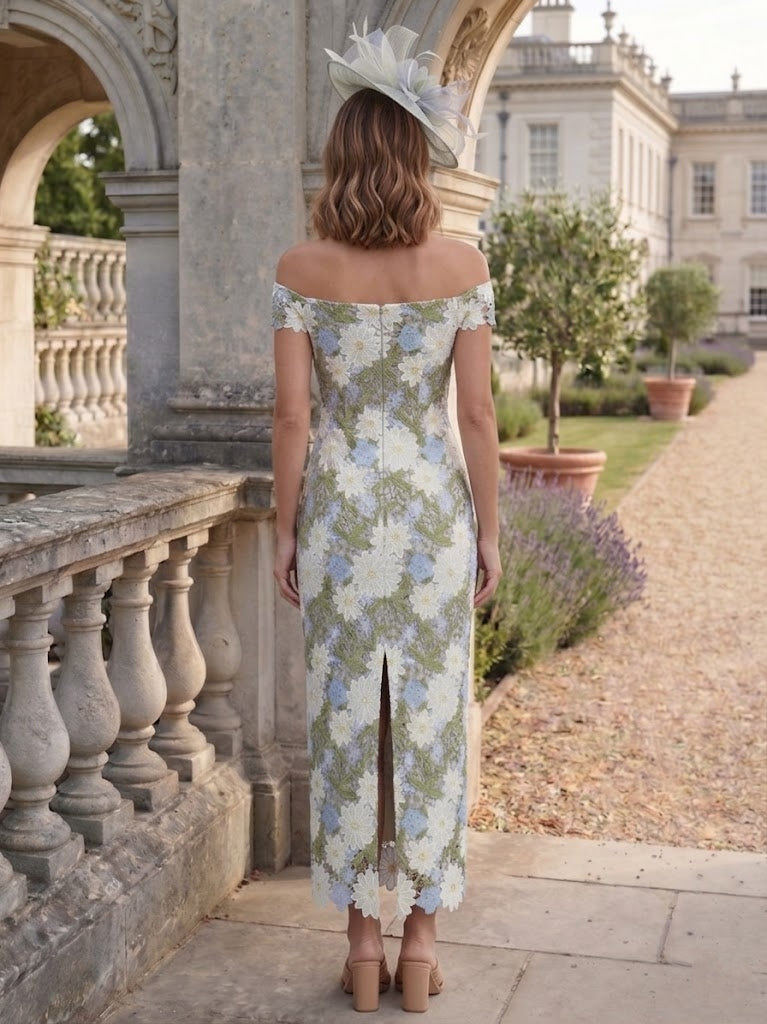 Robe Mère de la Mariée, Gaine/Colonne, Hors de l'épaule, Dentelle, Sans Manches, Florale, Longueur de la Cheville
