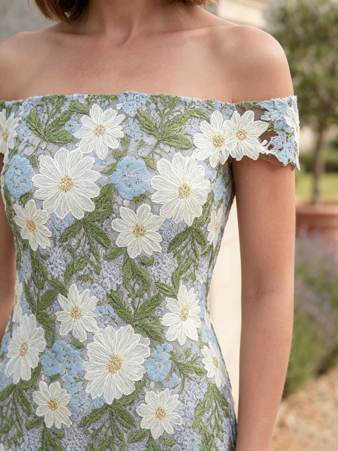 Robe Mère de la Mariée, Gaine/Colonne, Hors de l'épaule, Dentelle, Sans Manches, Florale, Longueur de la Cheville