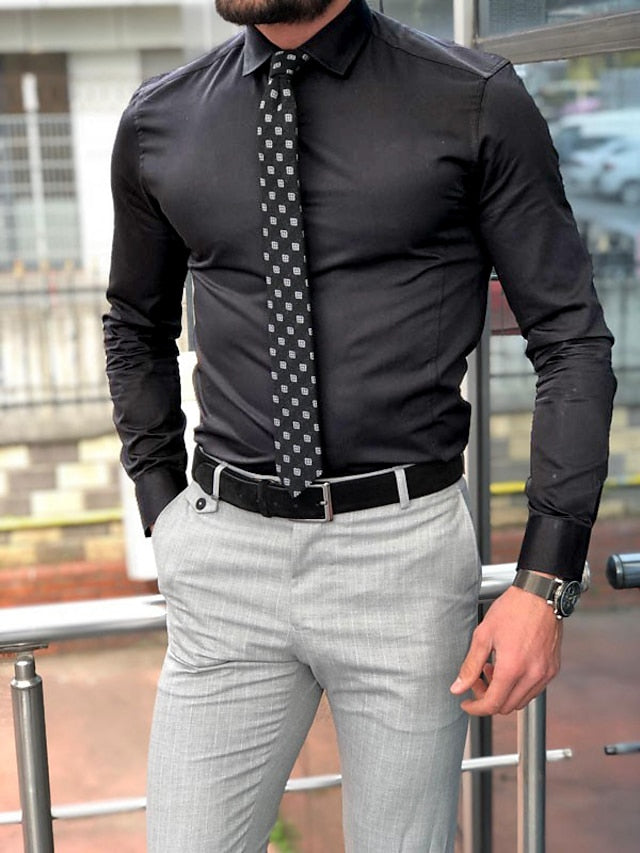 Chemise à Manches Longues en Polyester à Coupe Standard pour Homme