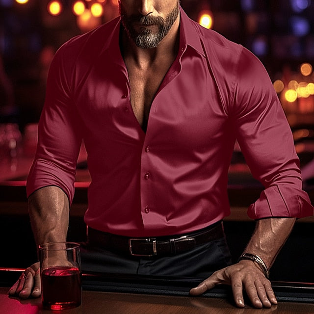 Chemise Décontractée en Polyester à Manches Longues pour Hommes, Couleur Unie