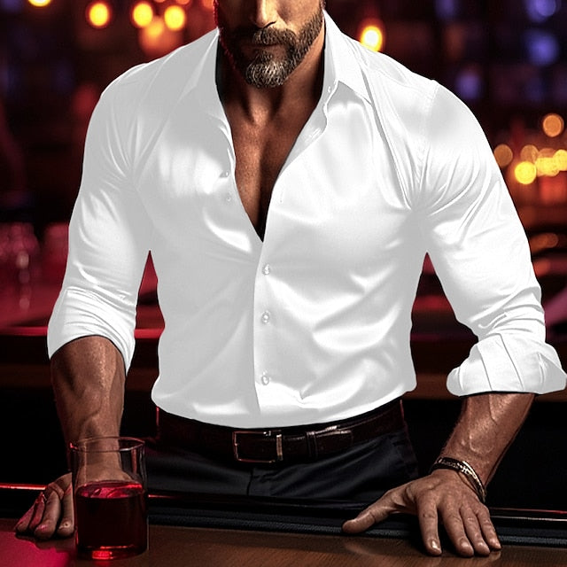 Chemise Décontractée en Polyester à Manches Longues pour Hommes, Couleur Unie