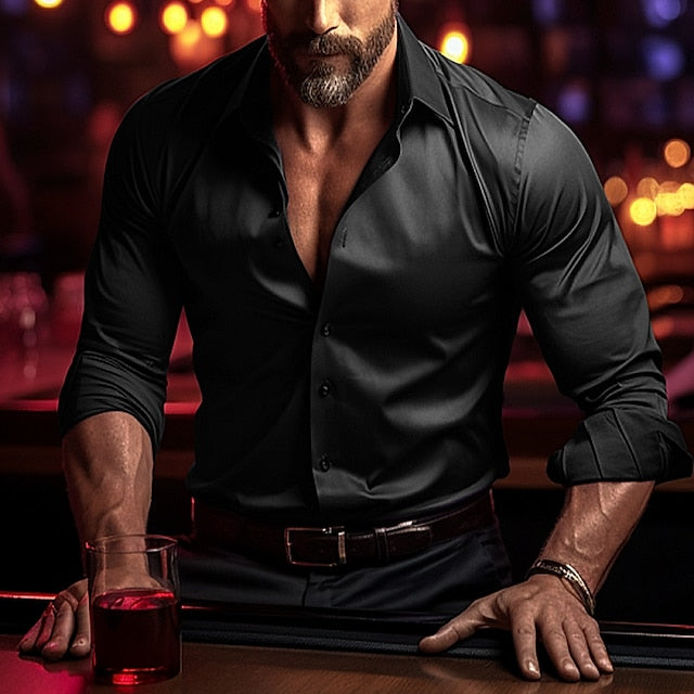 Chemise Décontractée en Polyester à Manches Longues pour Hommes, Couleur Unie