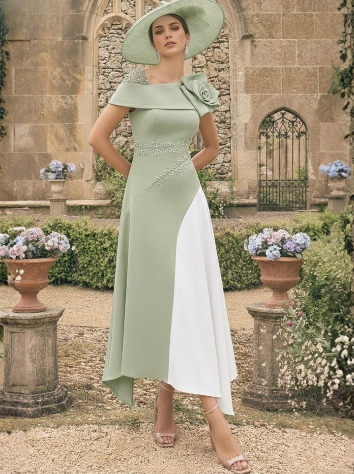 Robes pour Mère de la Mariée, Ligne A/Princesse, Longueur Cheville, Asymétriques, avec Fleurs 3D