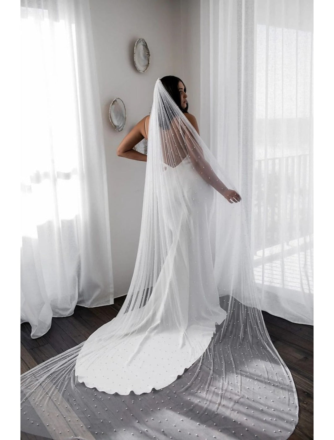 Voile de Mariée Cathédrale à Un Niveau de Style Vintage / Perles avec Fausse Perle 110,24 Po (280 Cm) Tulle