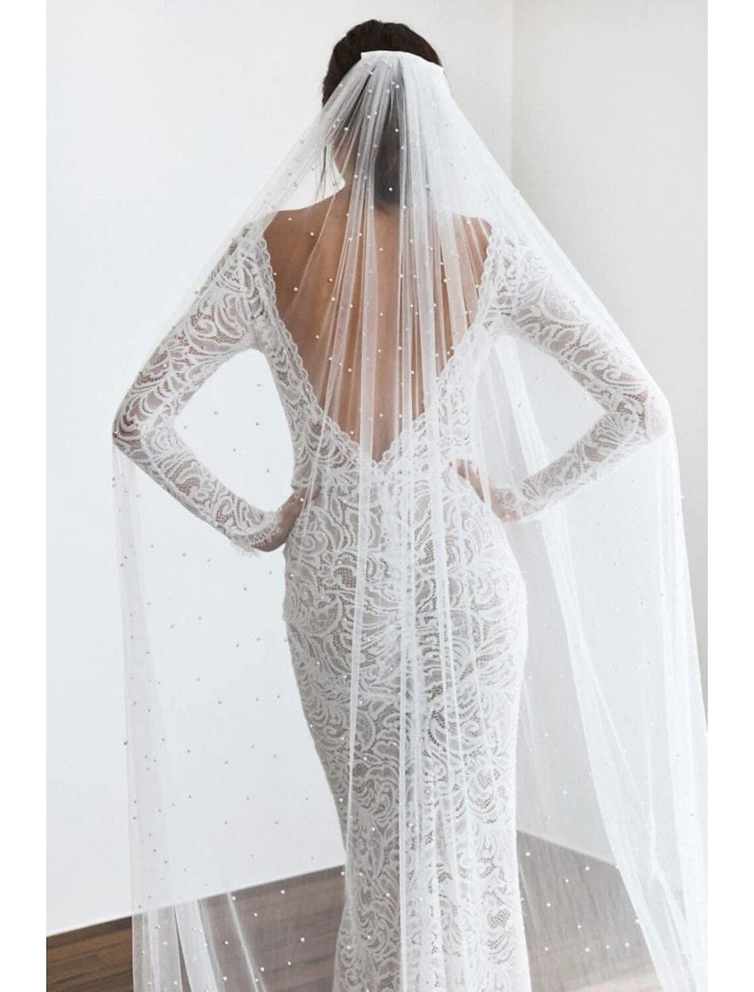 Voile de Mariée Cathédrale à Un Niveau de Style Vintage / Perles avec Fausse Perle 110,24 Po (280 Cm) Tulle
