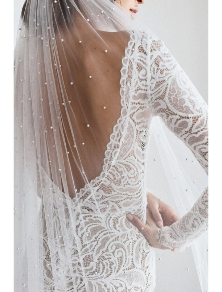 Voile de Mariée Cathédrale à Un Niveau de Style Vintage / Perles avec Fausse Perle 110,24 Po (280 Cm) Tulle